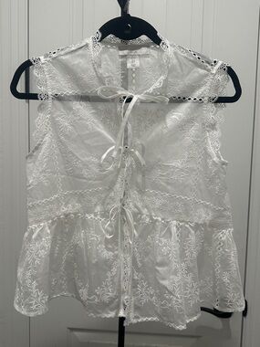 Caroline Constas Embroidered Floral Lace eyelet detailing Sleeveless Blouse Sz S